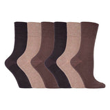 IOMI Ladies 6 Pairs Non Elastic Diabetic Socks 4-8 UK Brown / 6EA