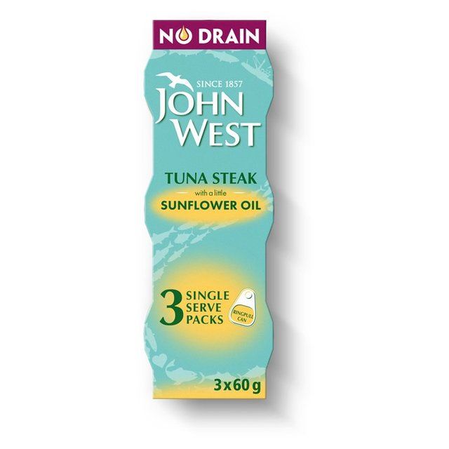 John West No Drain Tuna Steak In Sunflower Oil 3 x 60g