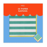 M&S Green & White Striped Paper Napkins 20 per pack