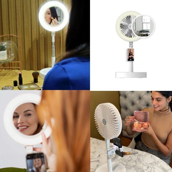 Make Up Vanity Mirror 3-in-1 Portable Smart Fan & LED Light