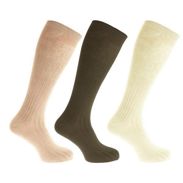 Mens 100% Cotton Ribbed Knee Socks (Pack Of 3) (UK 6-11) Beige/Cream/Green / 1EA