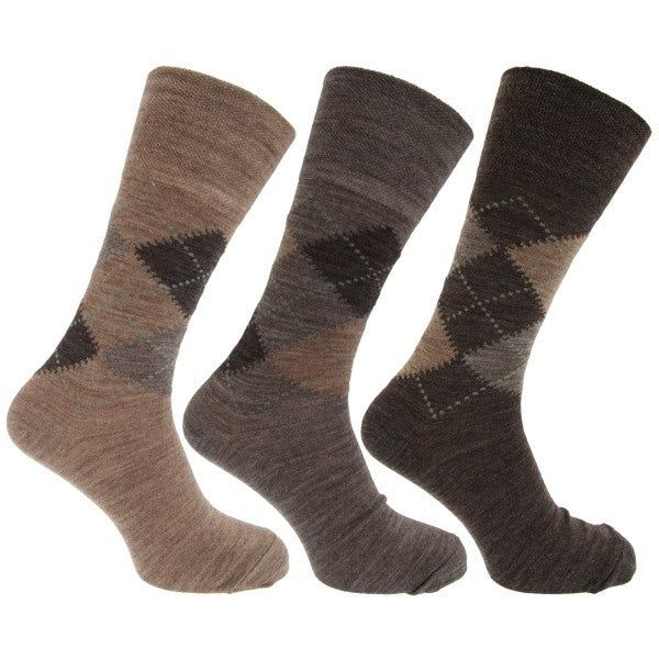 Mens Non Elastic Wool Blend Socks (Pack Of 3) (UK Shoe 6-11) Shades of Brown / 1EA