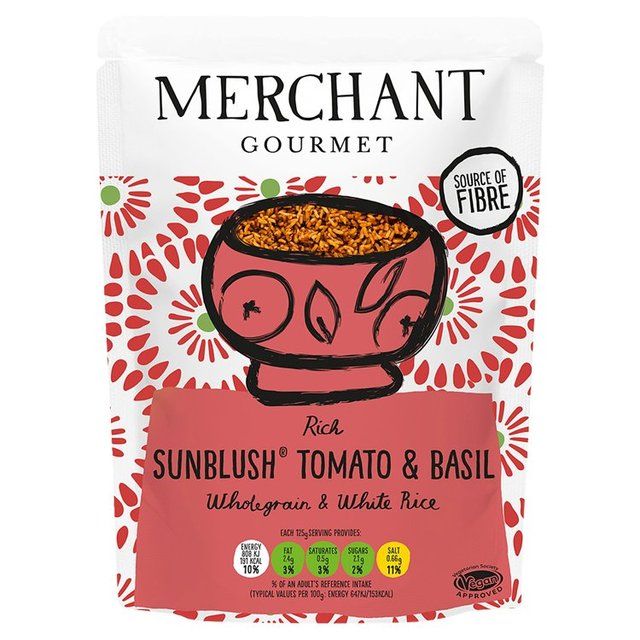 Merchant Gourmet SunBlush Tomato & Basil Wholegrain & White Microwave Rice 250g