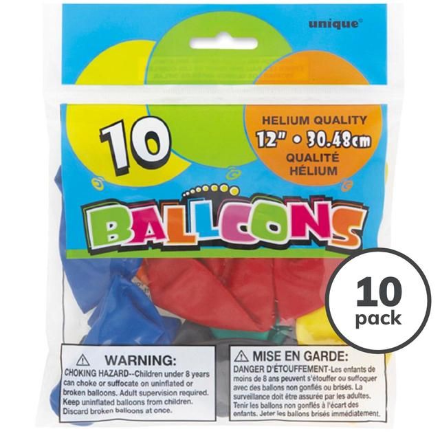 Multicoloured 30cm Latex Party Balloons 10 per pack