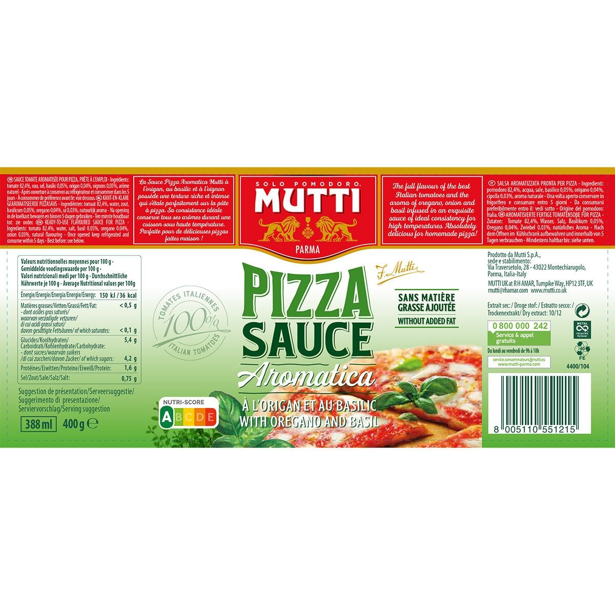 Mutti Pizza Sauce, 6 x 400g