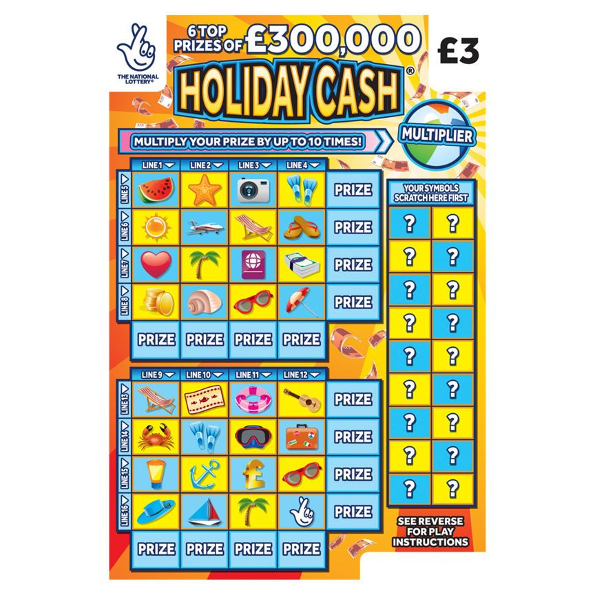 National Lottery £3 £300,000 Holiday Cash Scratchcard Game