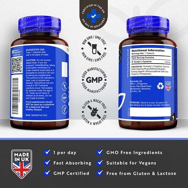 Nutravita NAC N-Acetyl-Cysteine 600mg - 150 Vegan Capsules