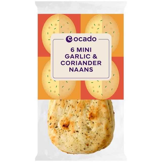 Ocado 6 Mini Garlic & Coriander Naans 6 per pack