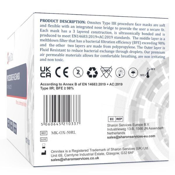 Omnitex 3ply Type IIR Disposable Surgical Face Mask (50pk)