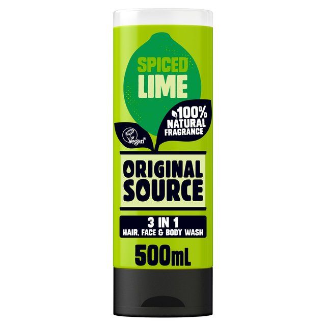 Original Source Spiced Lime 3 in 1 Hair Face and Body Wash for Men 500ml