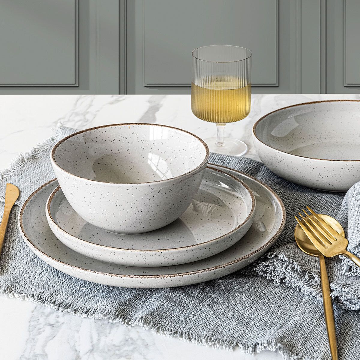 Over & Back Stoneware Dinnerware Set, 16 Piece in 2 Colours