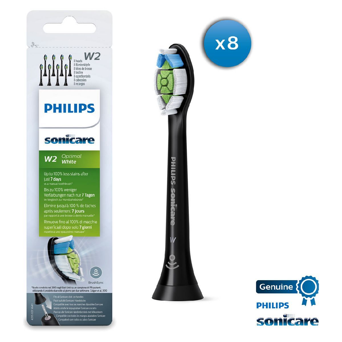 Philips Sonicare Optimal White BrushSync-Enabled Replacement Heads Black (8 pack) HX6068/13