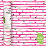 Pink Ribbon Hearts Gift Wrap Roll 5m