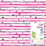 Pink Ribbon Hearts Gift Wrap Roll 5m