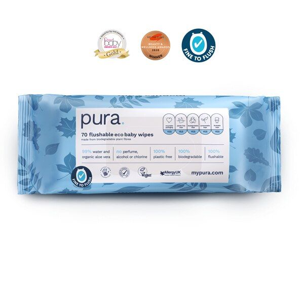 Pura Flushable Baby Wipes, 10 x 70 pack, (700 Wipes)