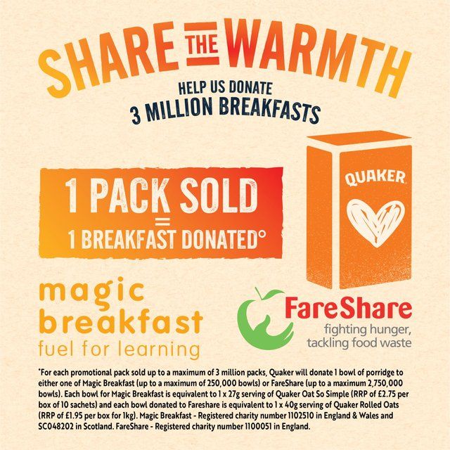 Quaker Oat So Simple Original Porridge Sachets Cereal 10 per pack