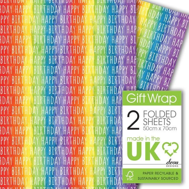 Rainbow Birthday Gift Wrap Sheets 2 per pack