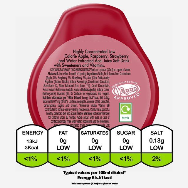 Robinsons Mini Boost Raspberry Strawberry & Acai No Added Sugar Squash 66ml