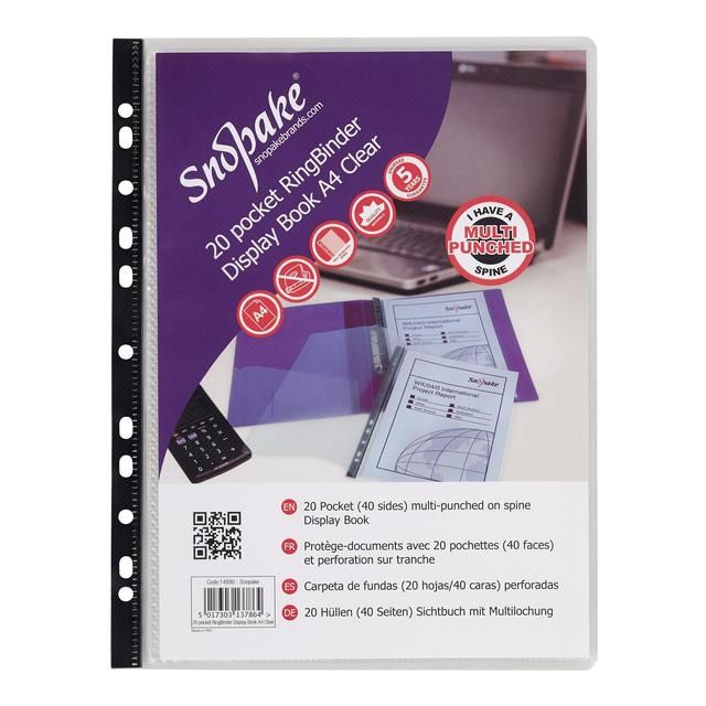 Snopake RingBinder 20 Pocket Display Book A4 Clear 20 per pack