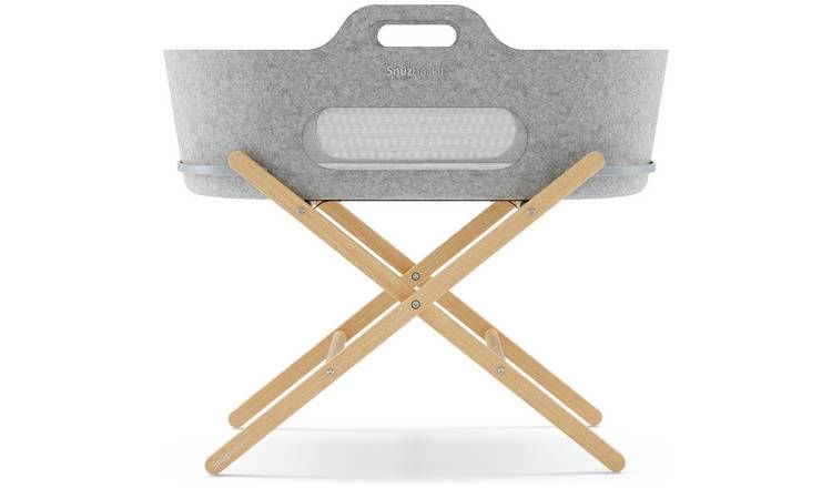 Snuz Baskit Moses Basket & Natural Stand - Light Grey
