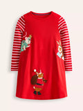 Mini Boden Kids' Elsie Cotton Christmas Big Applique Dress, Red - McGrocer