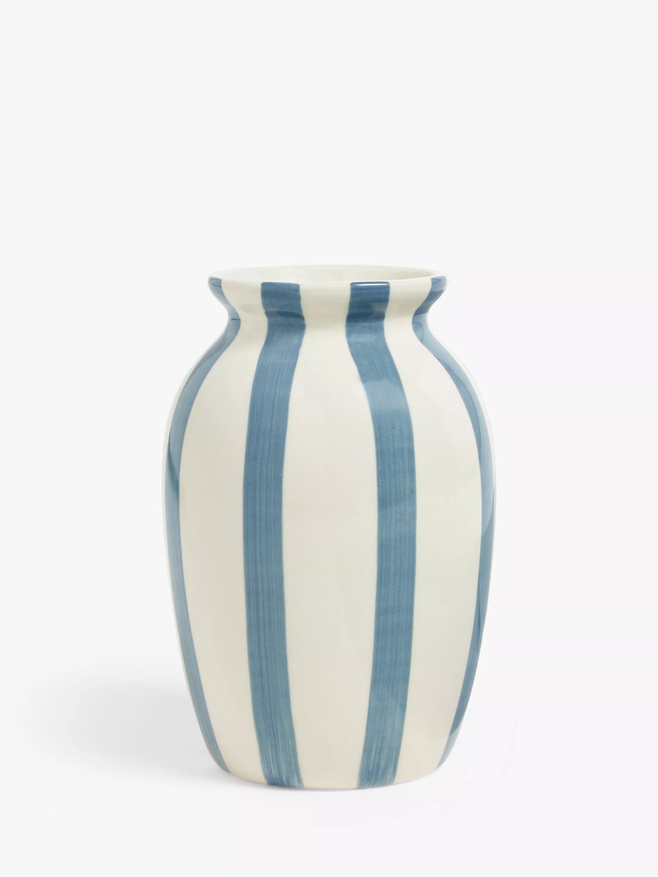 John Lewis Hand Painted Striped Stoneware Vase, H18cm, Haze Blue - McGrocer
