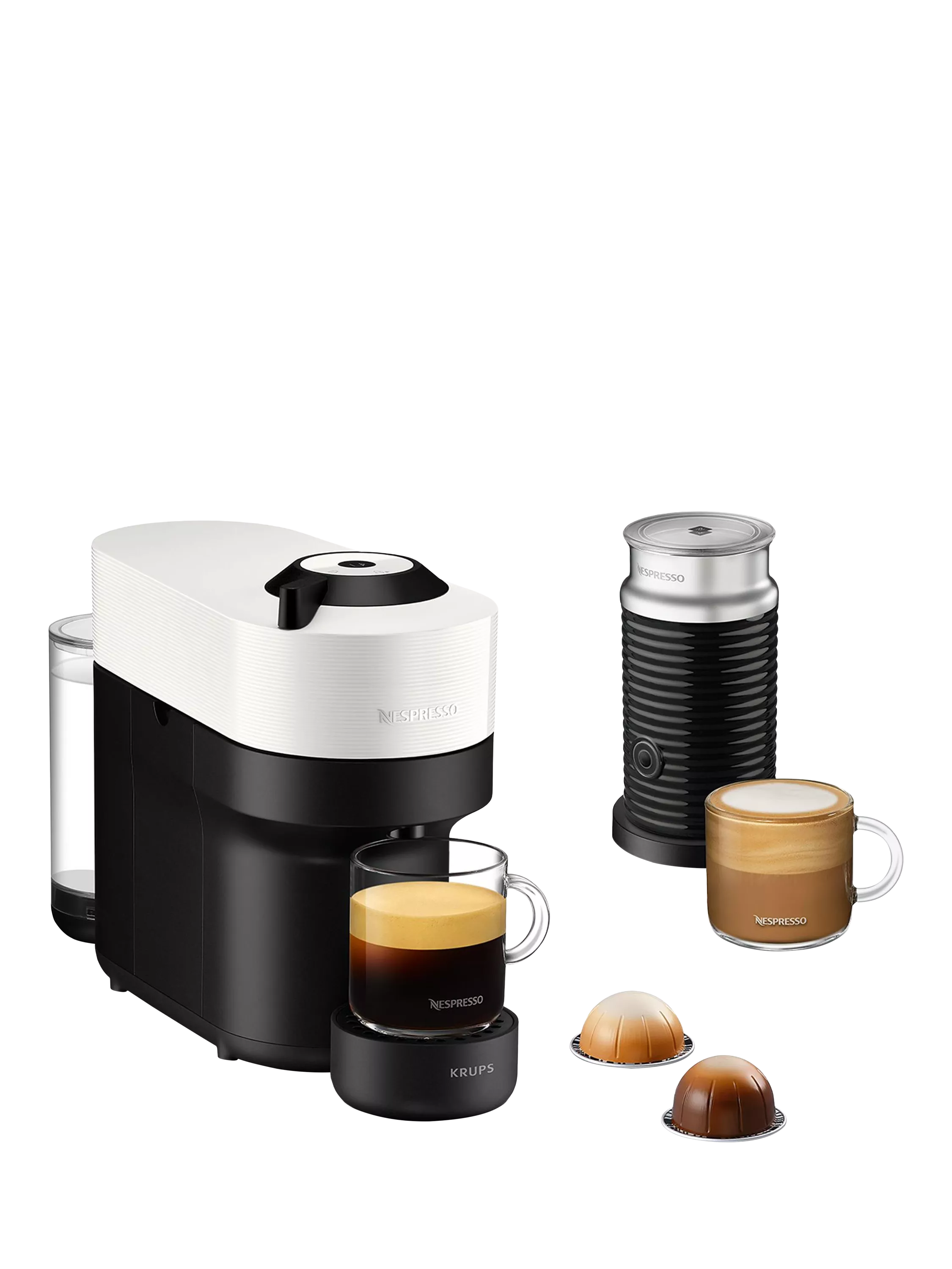 Nespresso Vertuo Barista Bundle Pop Coffee Machine by KRUPS with Milk Frother & Mugs, White - McGrocer