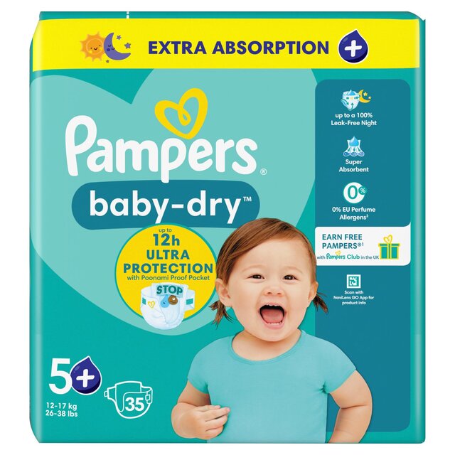 Pampers Baby-Dry Nappies Size 5+ (12-17kg) Essential Pack   35 per pack - McGrocer