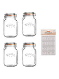 Kilner Klarsicht-Einmachgläser (2 l, quadratisch) mit Clipverschluss und Vorratsdosenetiketten, 3er-Set