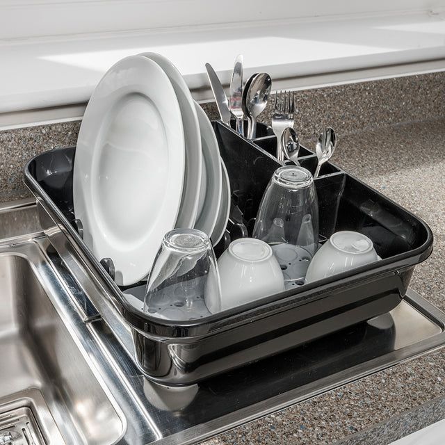 Addis Premium Soft Touch Dish Draining Rack Black / Grey - McGrocer