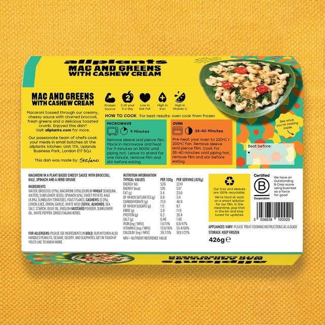 allplants Mac and Greens with Cashew Cream for 1   420g - McGrocer