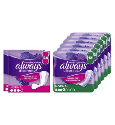 Always Discreet Incontinence Bundle 72 Normal PADS + 48 Normal LINERS - McGrocer