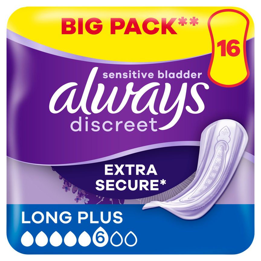 Always Discreet Incontinence Pads Plus Long Plus x16 - McGrocer