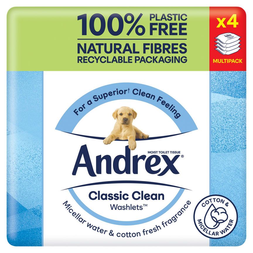 Andrex Classic Clean Washlets Toilet Tissue Wipes, 4 Pack - McGrocer