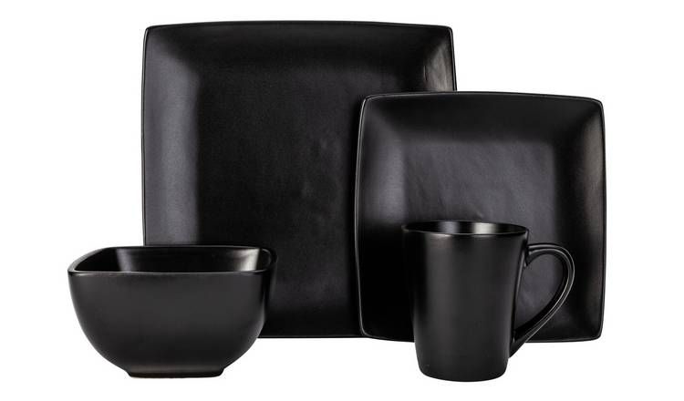 Argos Home Bosa Square 16 Piece Stoneware Dinner Set - Black - McGrocer