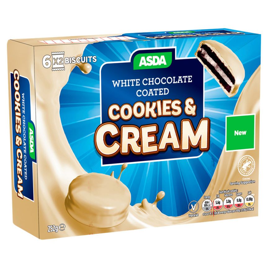 ASDA 12 White Chocolate Coated Cookies & Cream 252g - McGrocer