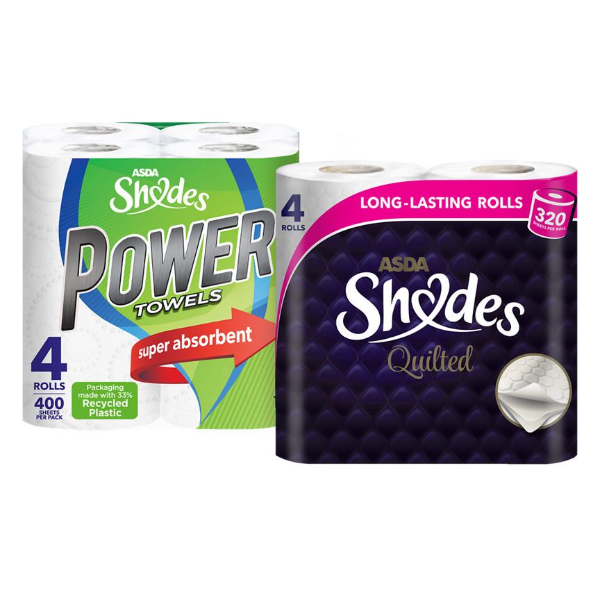 ASDA Shades ASDA Shades Quilted Toilet Rolls & Power Towels Kitchen Roll 4PK Bundle - McGrocer