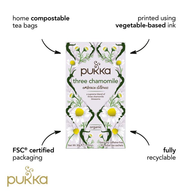 Pukka Organic Three Chamomile Tea 20 Home Compostable Herbal Tea Bags   20 per pack - McGrocer