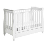 Babymore Eva Sleigh Cot Bed Dropside with Drawer - White - McGrocer
