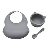 Bambino Silicone Feeding Set Bib, Bowl & Spoon Blue/Grey - McGrocer