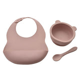 Bambino Silicone Feeding Set Bib Bowl & Spoon Pink - McGrocer