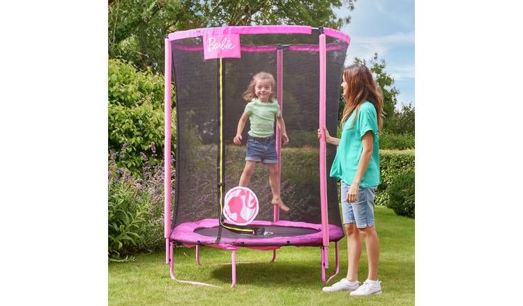 Barbie 4.5ft Outdoor Kids Trampoline with Enclosure - McGrocer