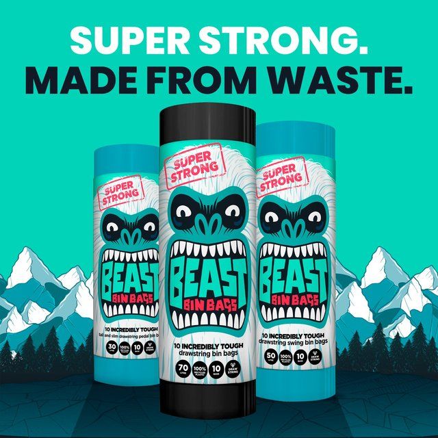 BEAST Incredibly Tough Drawstring Bin Bags 70L   10 per pack - McGrocer