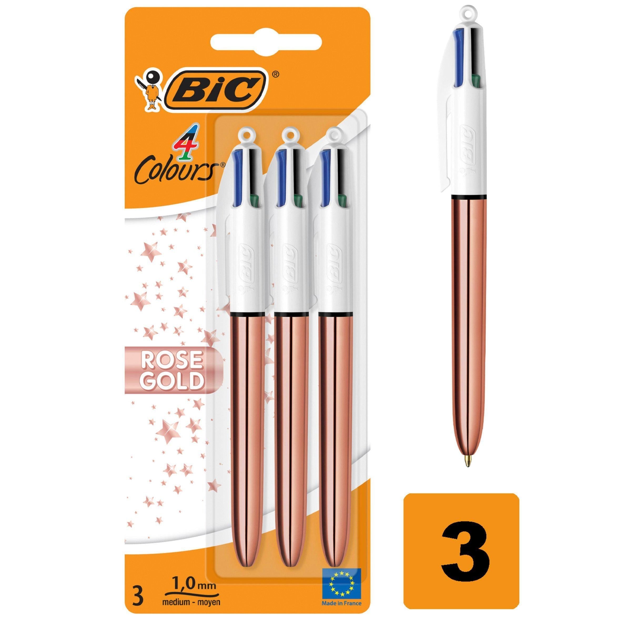 BIC 4 Colours Rose Gold Ball Pens 3 Pack - McGrocer