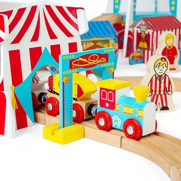 Bigjigs Rail Wooden Fun Fair Train Set, 54 Play Pieces - McGrocer