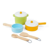 Bigjigs Toys Wooden Role Play Pots & Pans Set - McGrocer