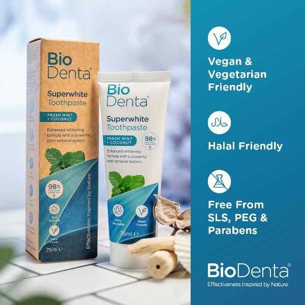 BioDenta Natural Whitening Toothpaste SUPERWHITE Vegan-3pk - McGrocer