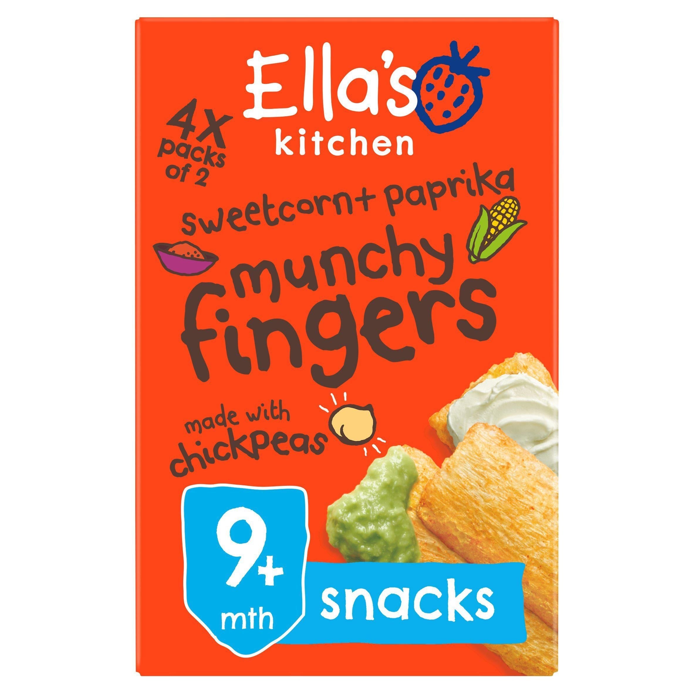 Ella's Kitchen Organic Sweetcorn &amp;amp; Paprika Munchy Fingers Multipack Baby Snack 9+ Months 4x12g