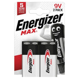 Energizer Max 9V Batteries Alkaline   2 per pack