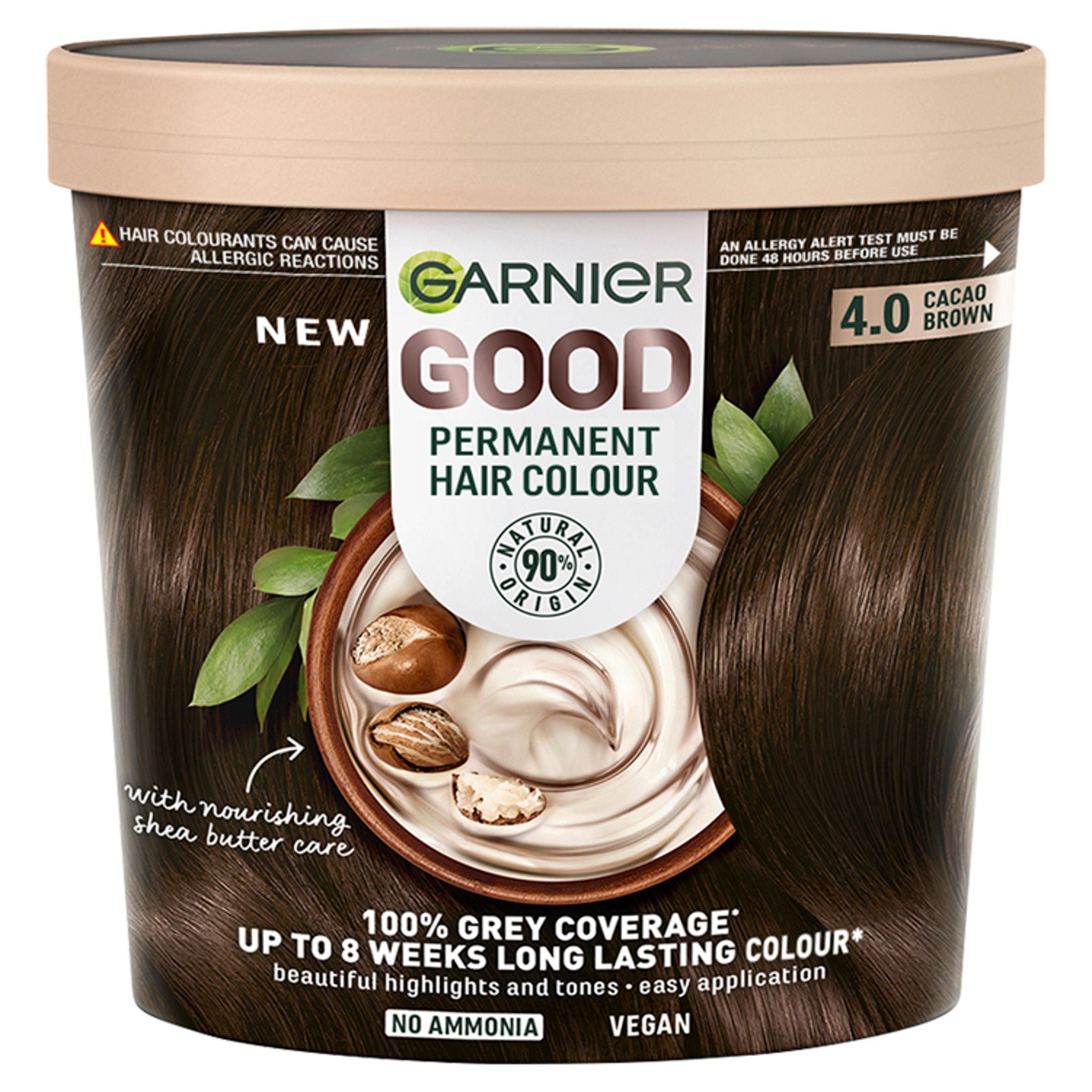 Garnier Good Permanent No Amonia &amp;amp; Shea Butter Formula 100% Grey Coverage 4.0 Cacao Brown Hair Dye